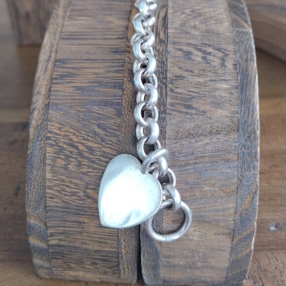 Sterling Italy Large Link Bracelet with Heart Charm - Picture 5 of 6